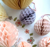 Blush and dusty pink dusty purple paper Honeycomb Ball & teetotum Set of 6 Hanging Paper Decorations wedding birthday Graduation party decor