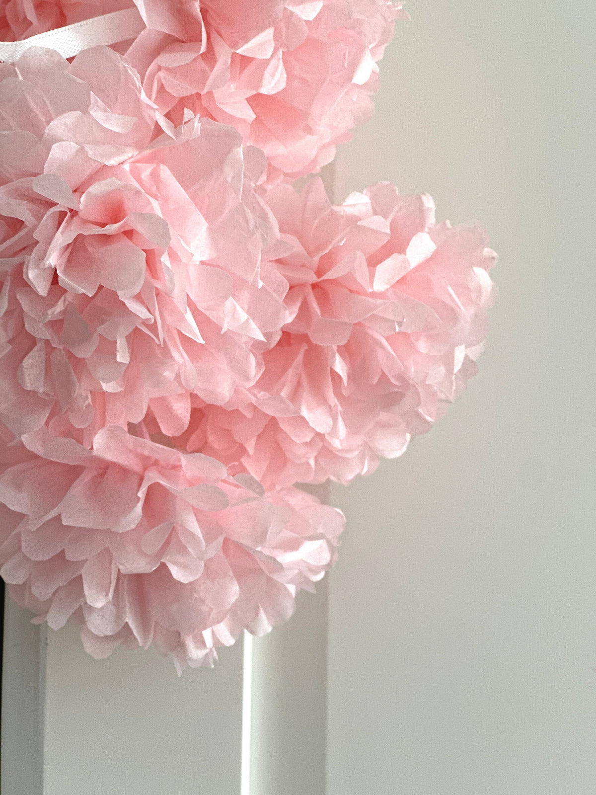 Light Pink Paper Pom Pom Garland: Baby Shower Decor (10ft)