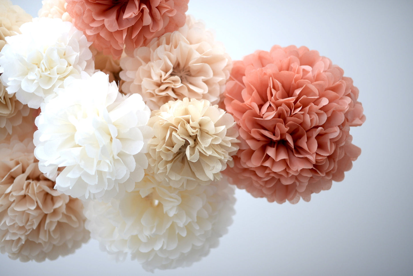 Neutral Paper Pompom Set of 12 | Mixed Sizes | Customizable Wedding, Baby Shower & Bridal Shower Decorations | Paper Flowers Décor