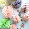 Blush and dusty pink dusty purple paper Honeycomb Ball & teetotum Set of 6 Hanging Paper Decorations wedding birthday Graduation party decor