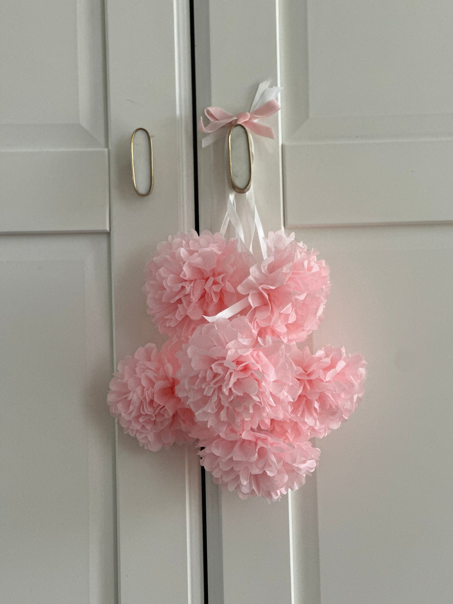 Mini Paper flowers garland | Light pink paper Pom pom garland wedding, baby shower, home, birthday party, high chair decor gift ecofriendly