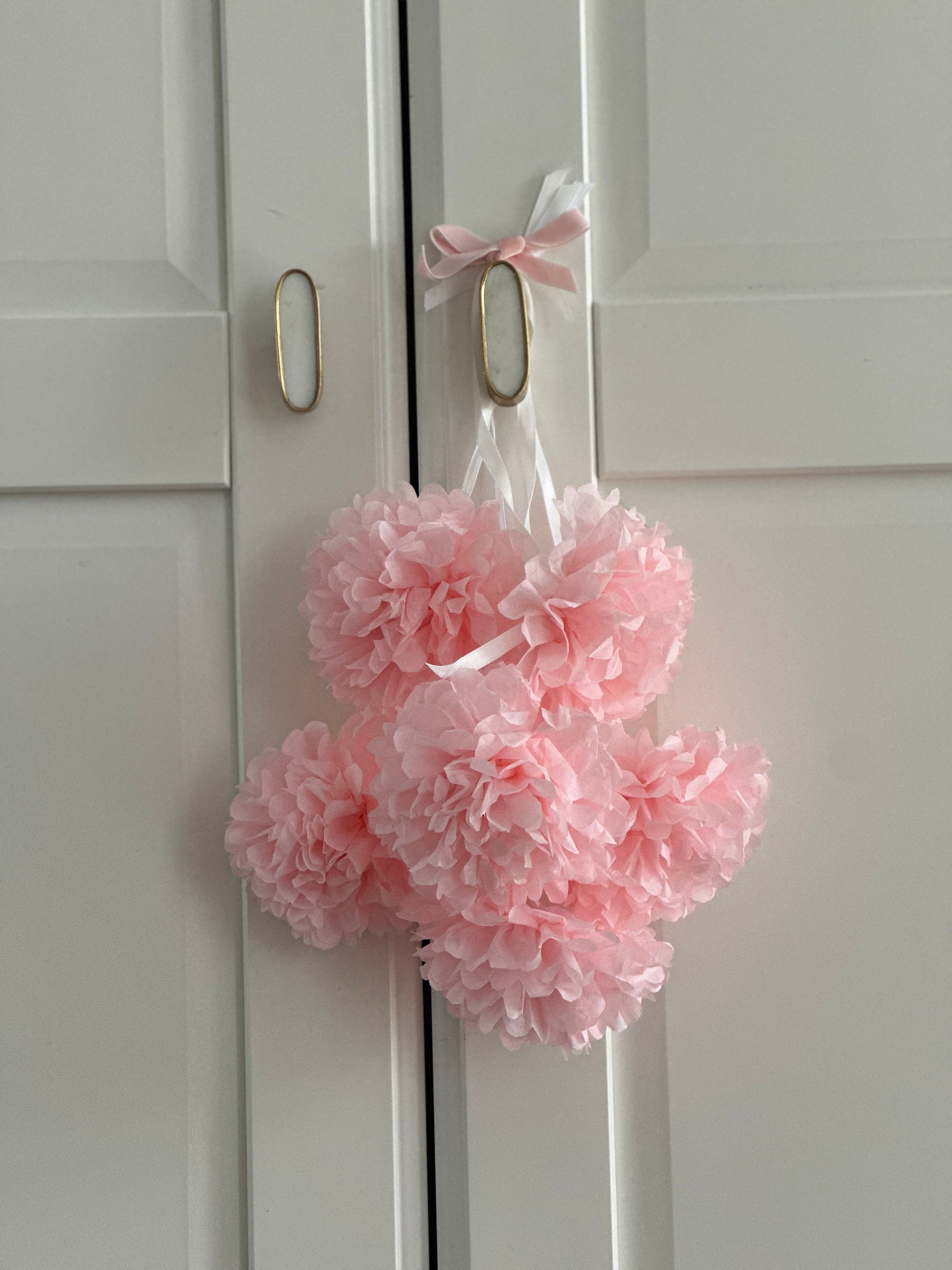 Light Pink Paper Pom Pom Garland: Baby Shower Decor (10ft)