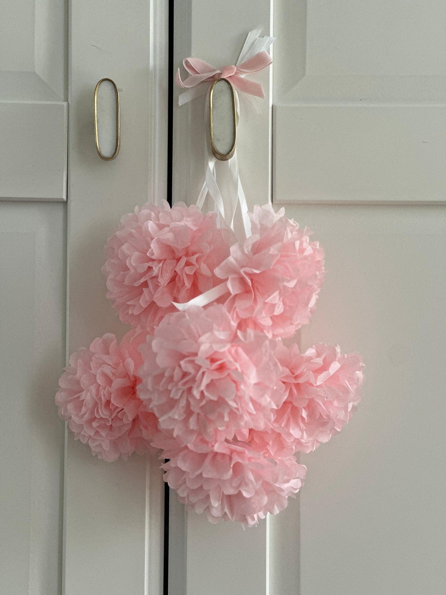 Mini Paper flowers garland | Light pink paper Pom pom garland wedding, baby shower, home, birthday party, high chair decor gift ecofriendly