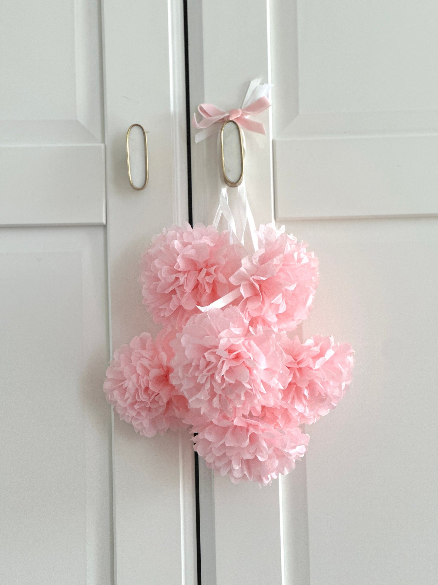 Mini Paper flowers garland | Light pink paper Pom pom garland wedding, baby shower, home, birthday party, high chair decor gift ecofriendly