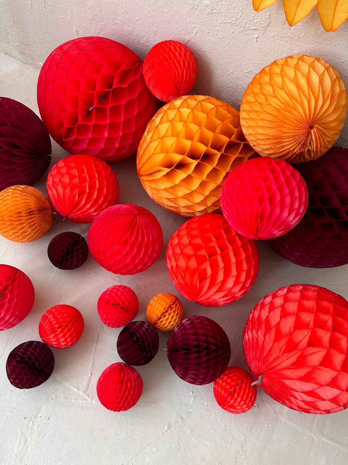 Fall Honeycomb Ball Decorations – Burgundy, Coral & Mustard Tissue Paper, Wedding
