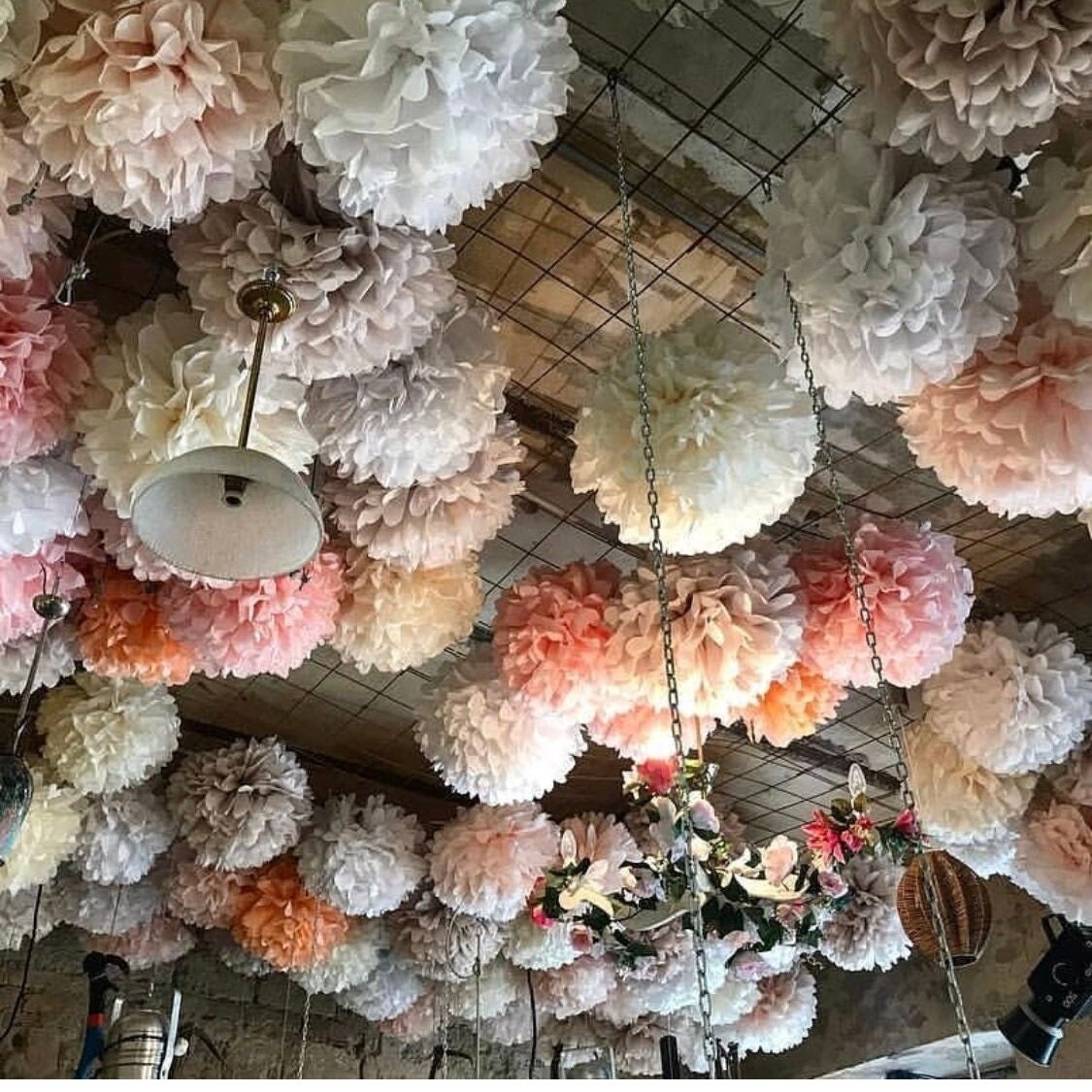 Paper pompom set 12 mixed size neutral wedding decorations Paper flowers baby shower bridal shower decor Customisable