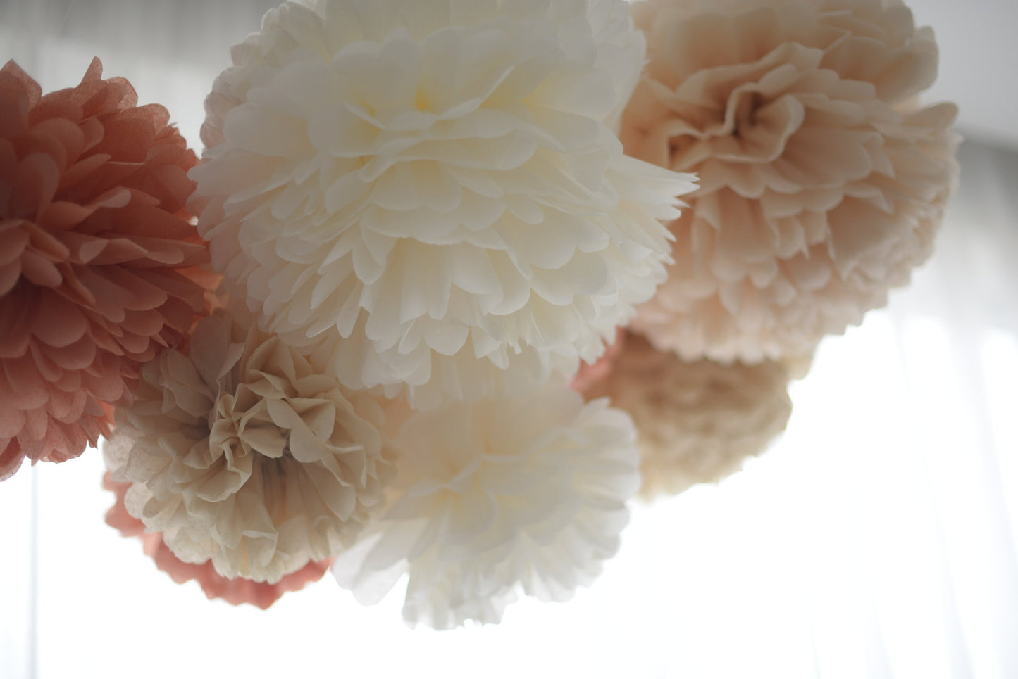 Paper pompom set 12 mixed size neutral wedding decorations Paper flowers baby shower bridal shower decor Customisable