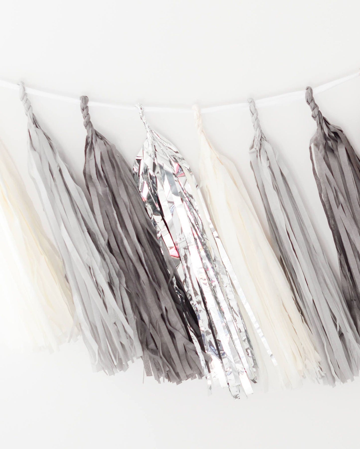 Silver grey Paper tassel garland party decorations- fully made - wedding birthday party bridal shower baby shower decor -fringe banner