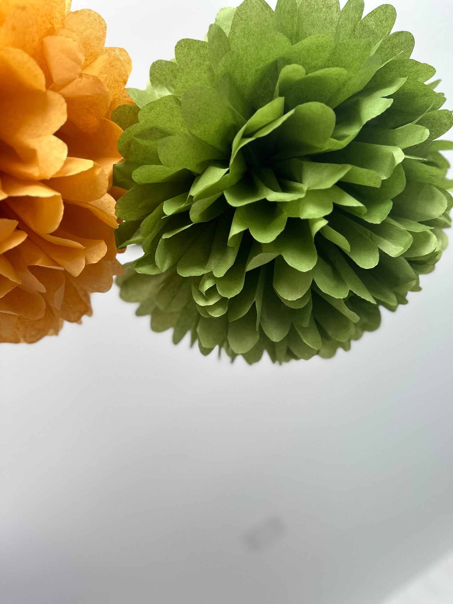Set of 10 Large Tissue Paper Pom Poms – Moss Green & Mustard Party Decorations