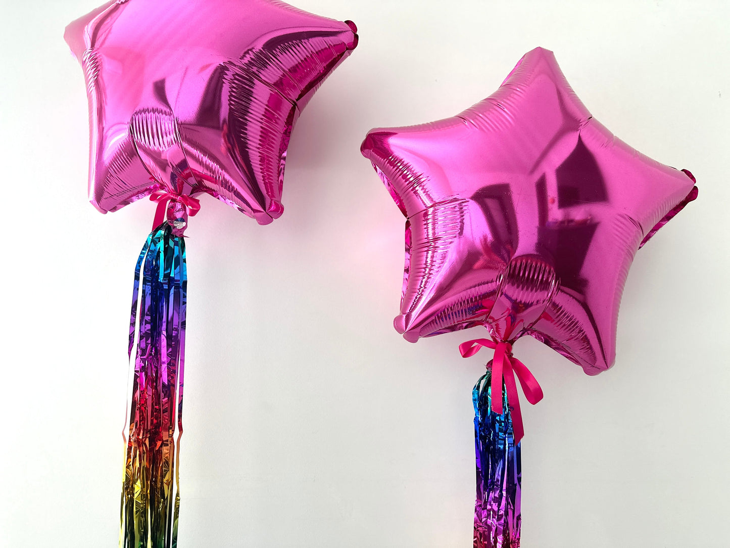 Rainbow Balloon Tail Tassel Garland, Handmade Shimmer Mylar Fringe Decor, Reusable Birthday Party