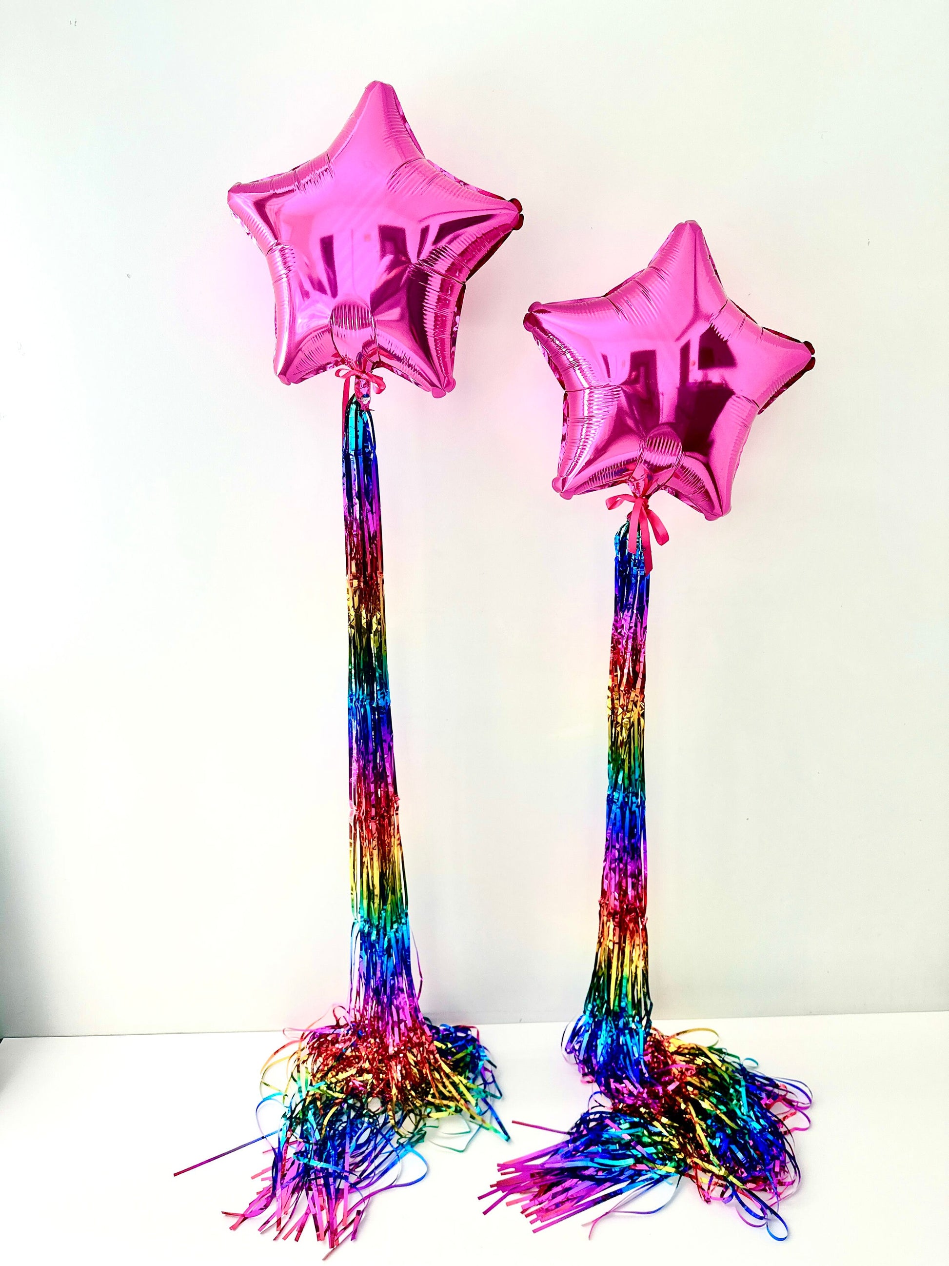 Rainbow Balloon Tail Tassel Garland, Handmade Shimmer Mylar Fringe Decor, Reusable Birthday Party