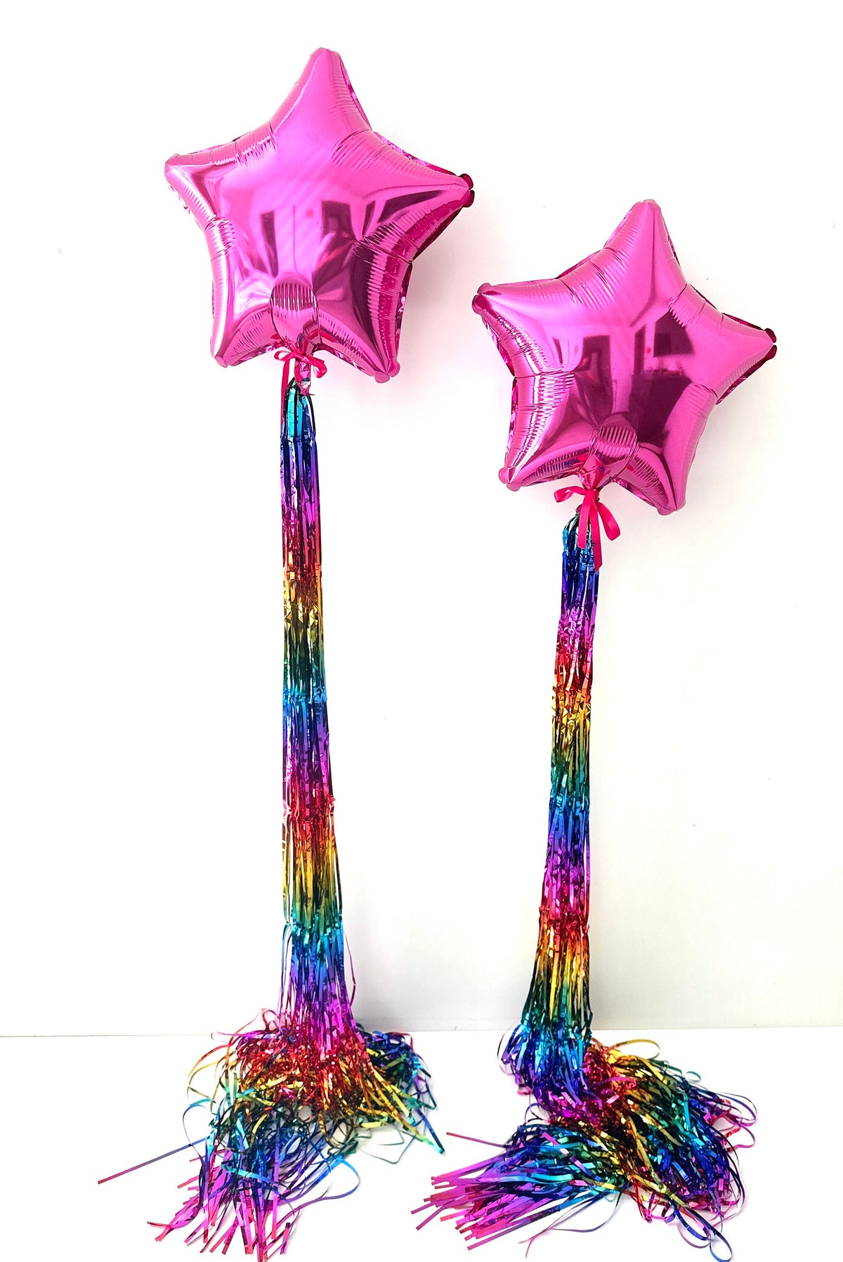 Rainbow Balloon Tail Tassel Garland, Handmade Shimmer Mylar Fringe Decor, Reusable Birthday Party