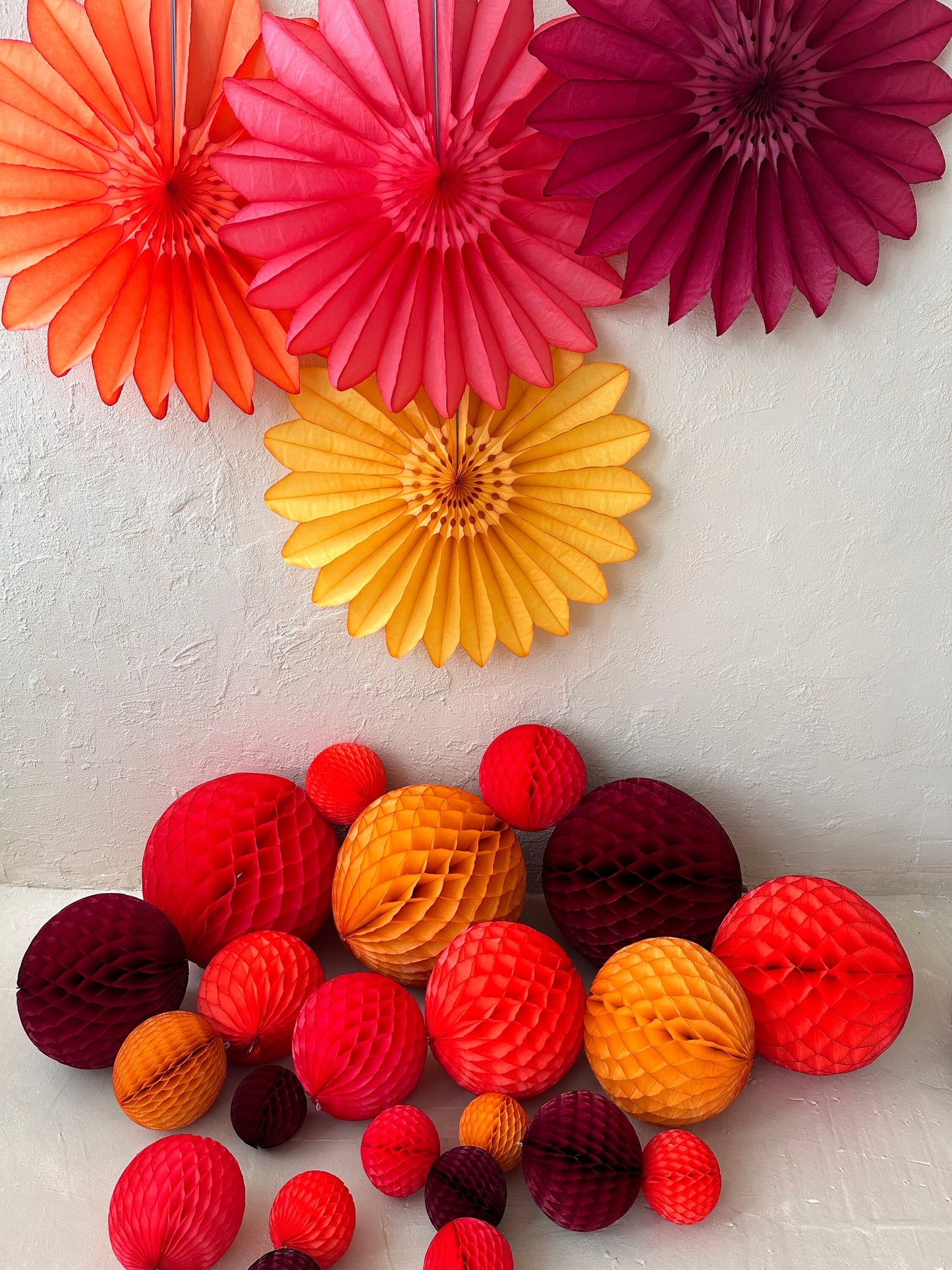 Fall Honeycomb Ball Decorations – Burgundy, Coral & Mustard Tissue Paper, Wedding
