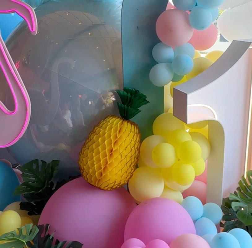 Large Honeycomb Paper Pineapple party decoration for Birthday Celebration - 53cm  / 21” Yellow Tutti Frutti Party Decorations bridal shower