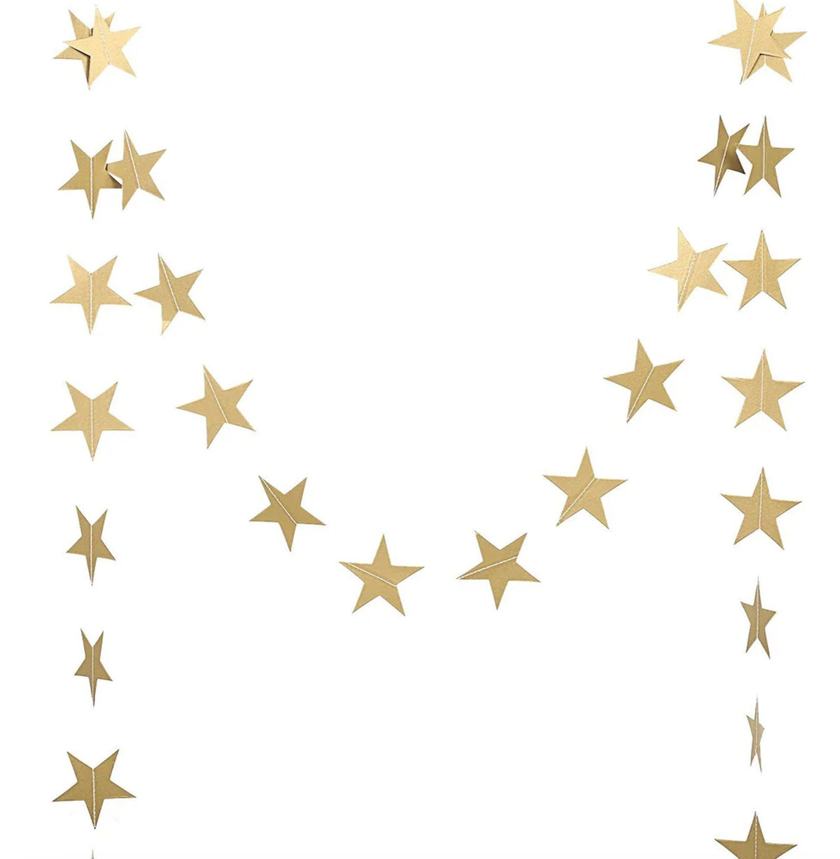 Gold Glitter Star Garland: Stitched Paper Party Decor