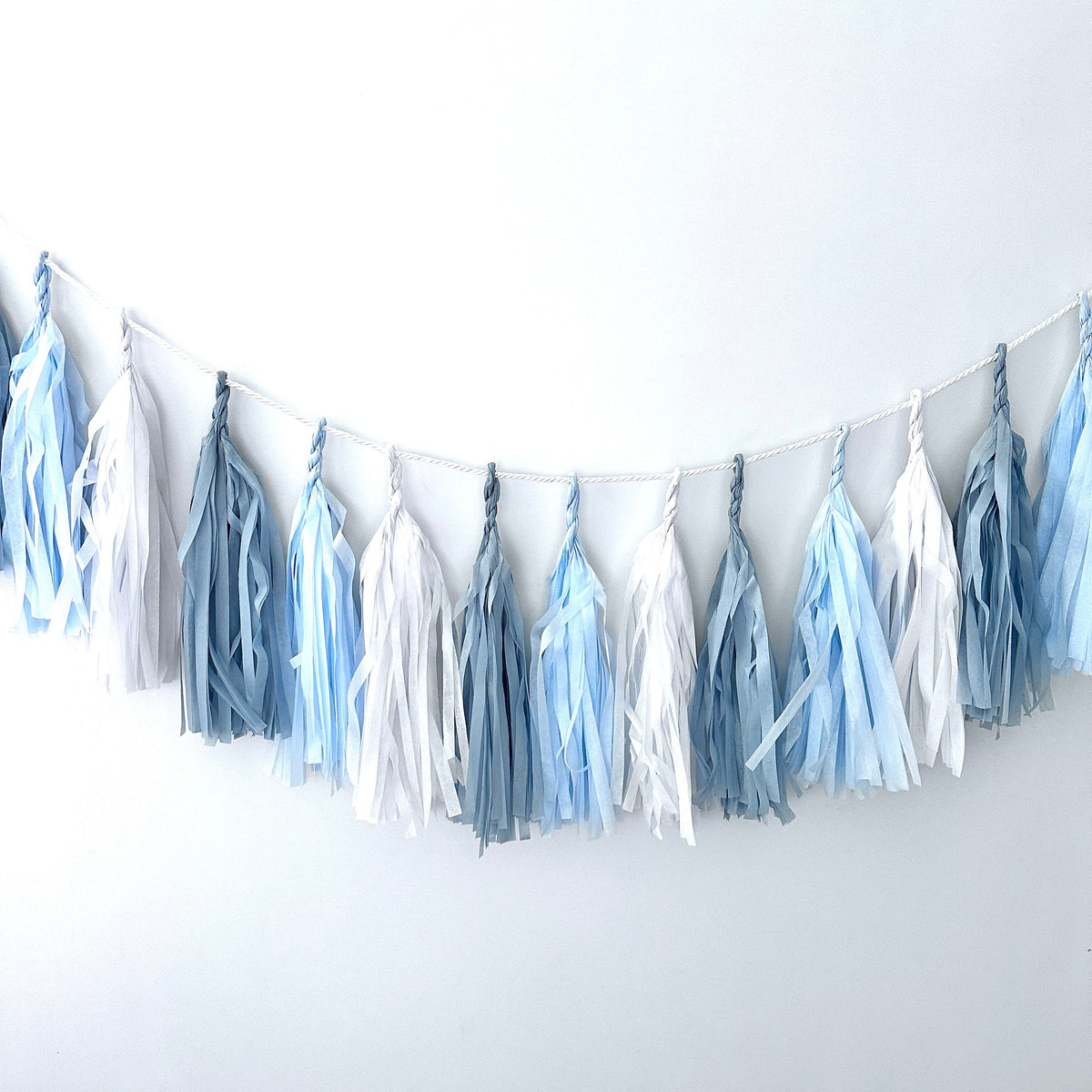Blue & White Tissue Paper Tassel Garland: Party Decor