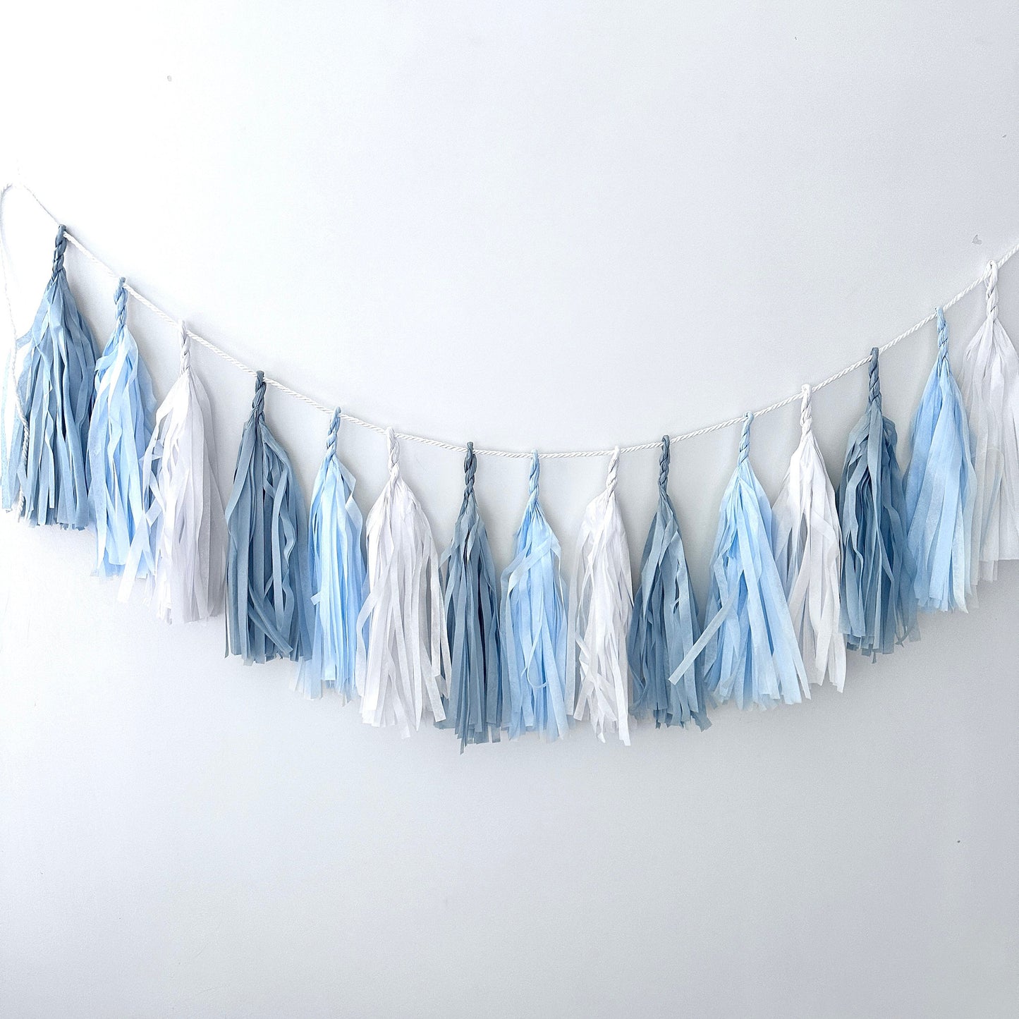 Blue & White Tissue Paper Tassel Garland: Party Decor