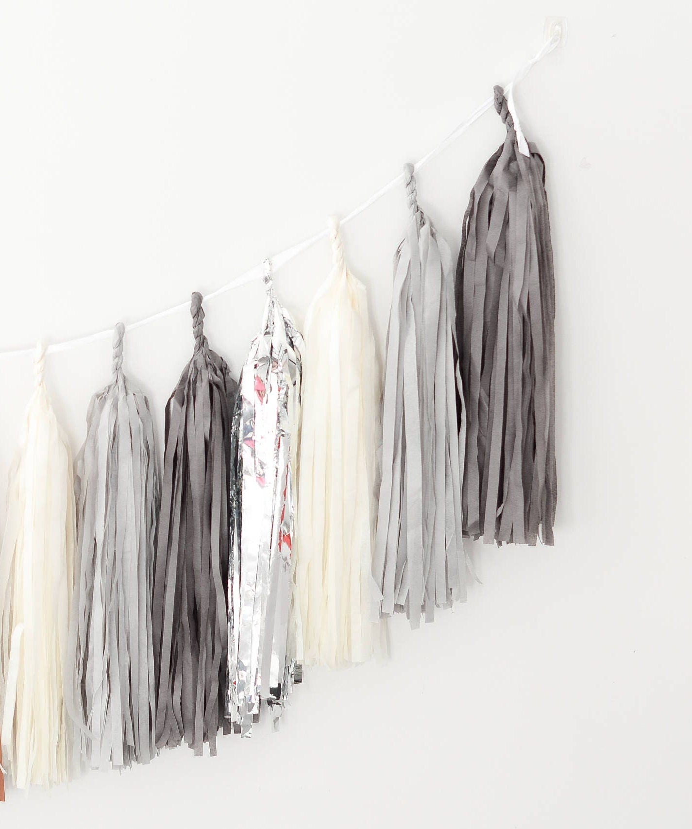Silver grey Paper tassel garland party decorations- fully made - wedding birthday party bridal shower baby shower decor -fringe banner