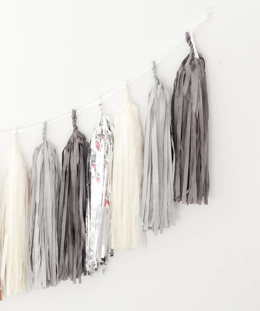 Silver grey Paper tassel garland party decorations- fully made - wedding birthday party bridal shower baby shower decor -fringe banner