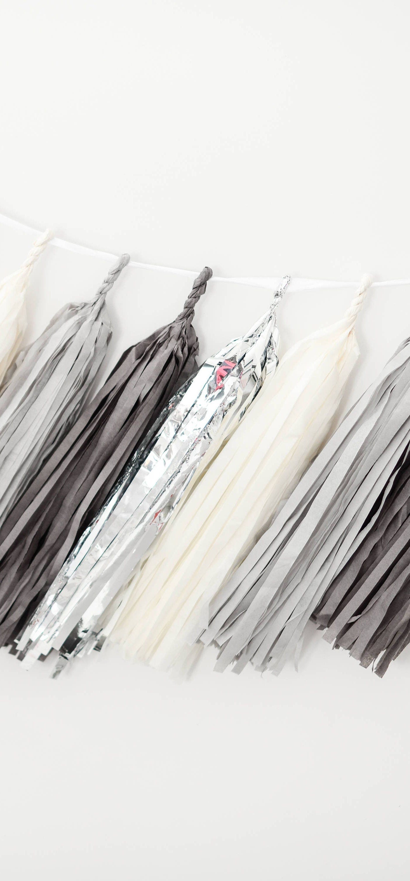 Silver grey Paper tassel garland party decorations- fully made - wedding birthday party bridal shower baby shower decor -fringe banner