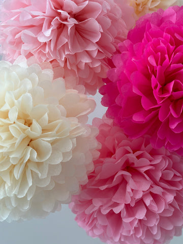Customizable Set of 75 Pink and Ivory Paper Pom Poms - Wedding, Event, Party Decorations, Bulk Eco-Friendly Decor