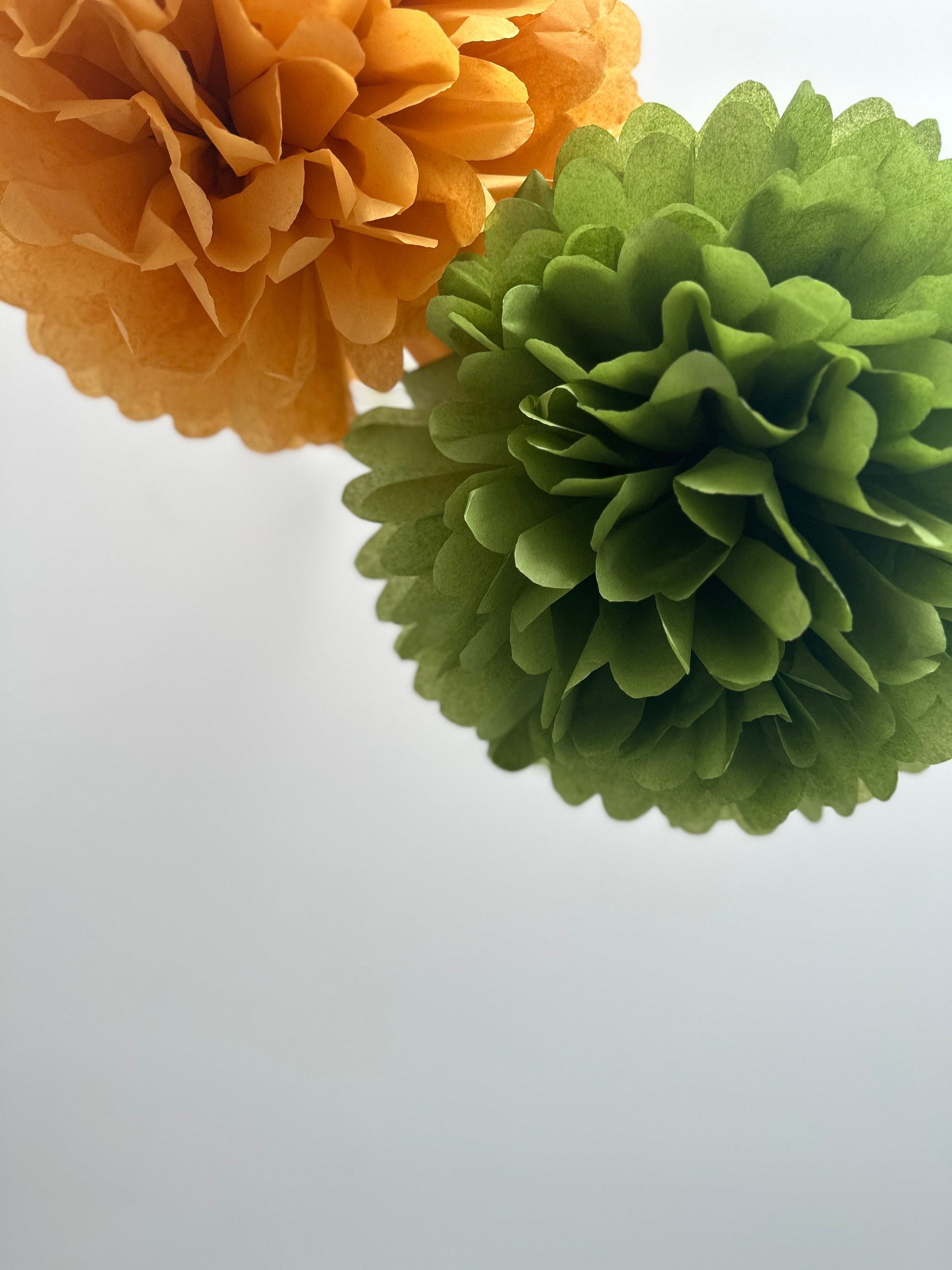 Set of 10 Large Tissue Paper Pom Poms – Moss Green & Mustard Party Decorations