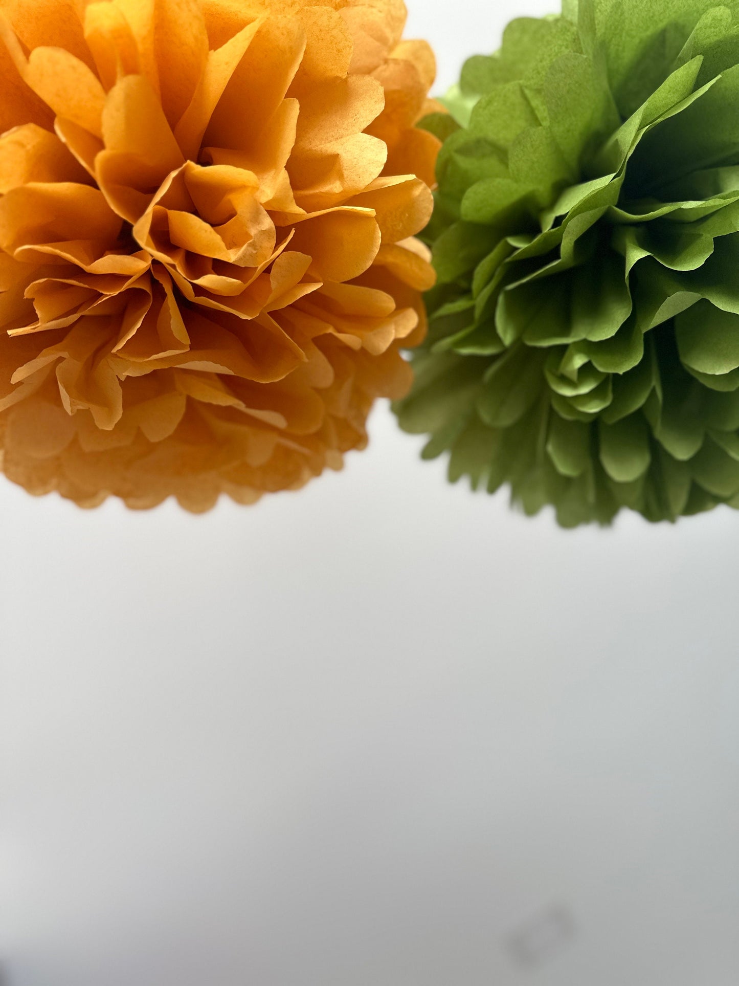 Set of 10 Large Tissue Paper Pom Poms – Moss Green & Mustard Party Decorations
