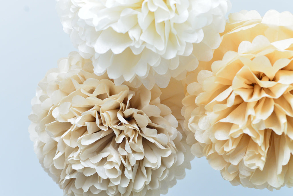 Beige neutral paper pom poms party decorations set 10/12/16 wedding birthday party decor paper flowers eco friendly decor