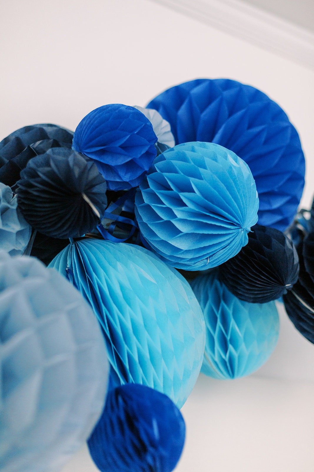 Blue paper Honeycomb Set party decorations in Navy Pacific Dust blue Parade Blue Sky Blue Decorations for wedding birthday party baby shower