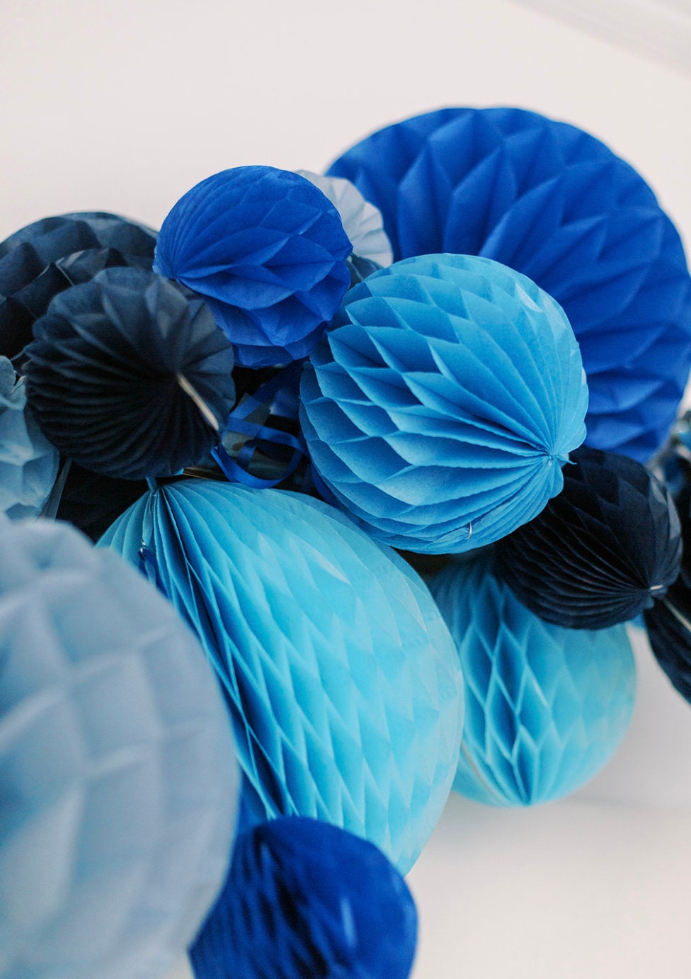 Blue paper Honeycomb Set party decorations in Navy Pacific Dust blue Parade Blue Sky Blue Decorations for wedding birthday party baby shower