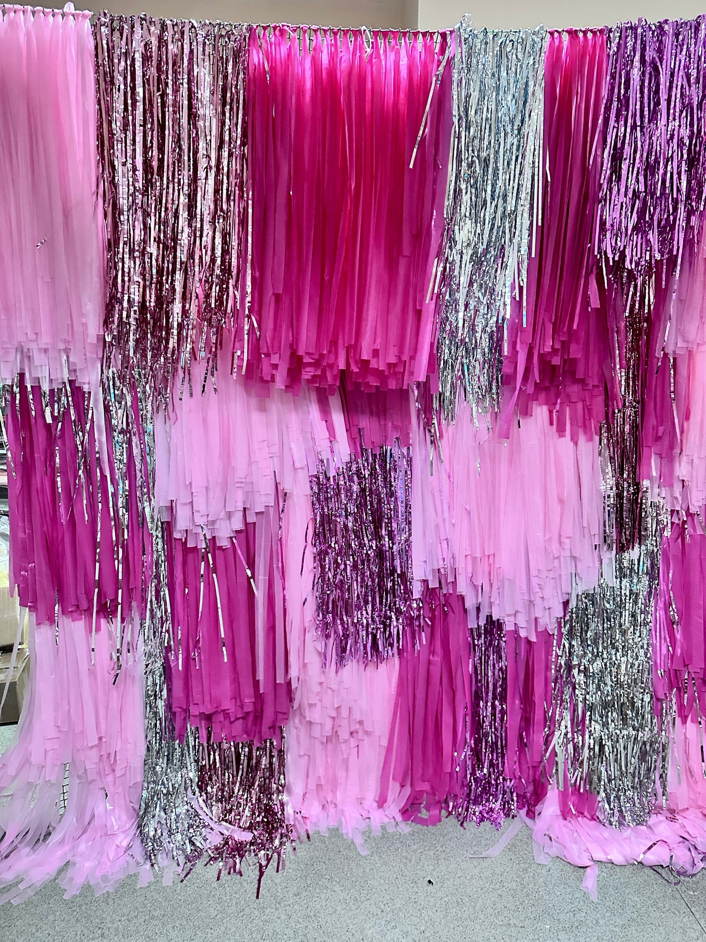 Pink Shimmer Fringe Backdrop – Photo Wall & Party Decoration