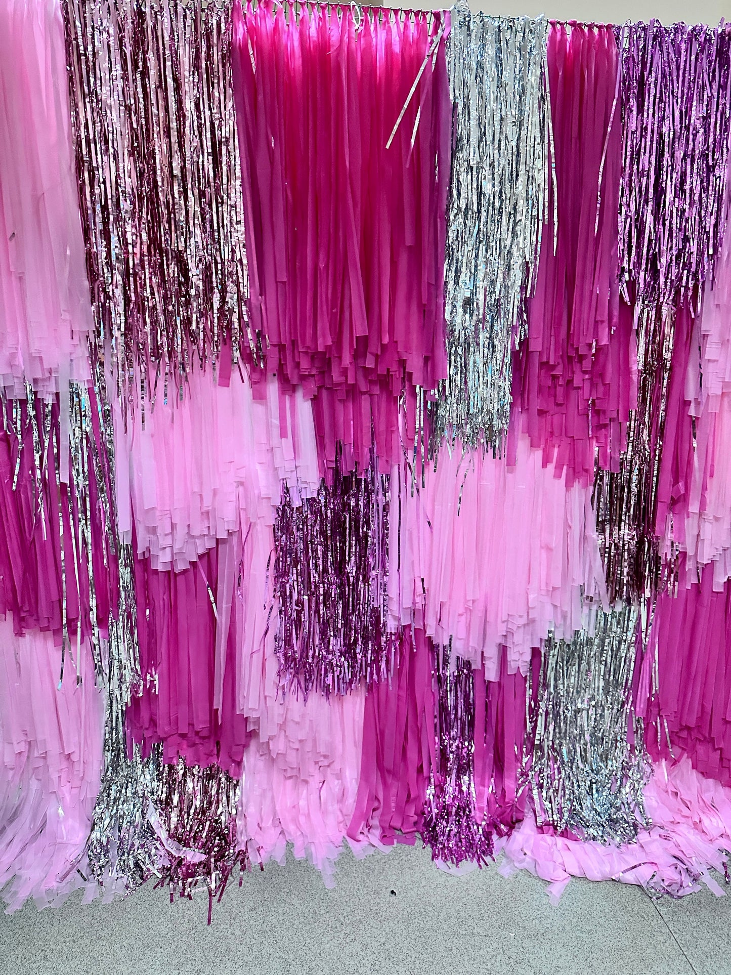 Pink Shimmer Fringe Backdrop – Photo Wall & Party Decoration
