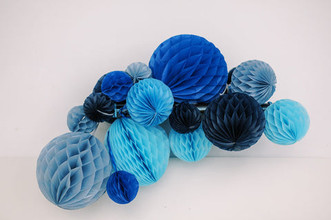 Blue paper Honeycomb Set party decorations in Navy Pacific Dust blue Parade Blue Sky Blue Decorations for wedding birthday party baby shower