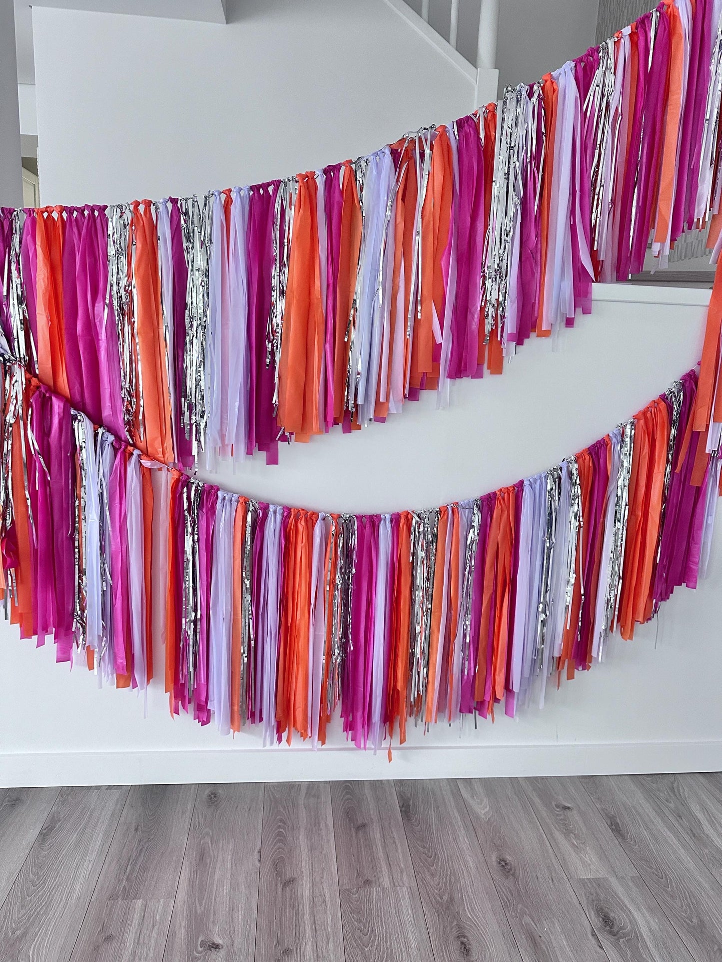 Tassel Garland Fringe Backdrop – Pink Orange Lavender Silver