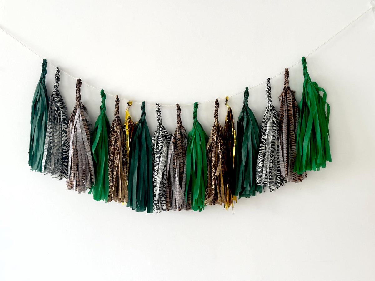 Safari Birthday Paper Tassel Garland: Animal Print Party Decor