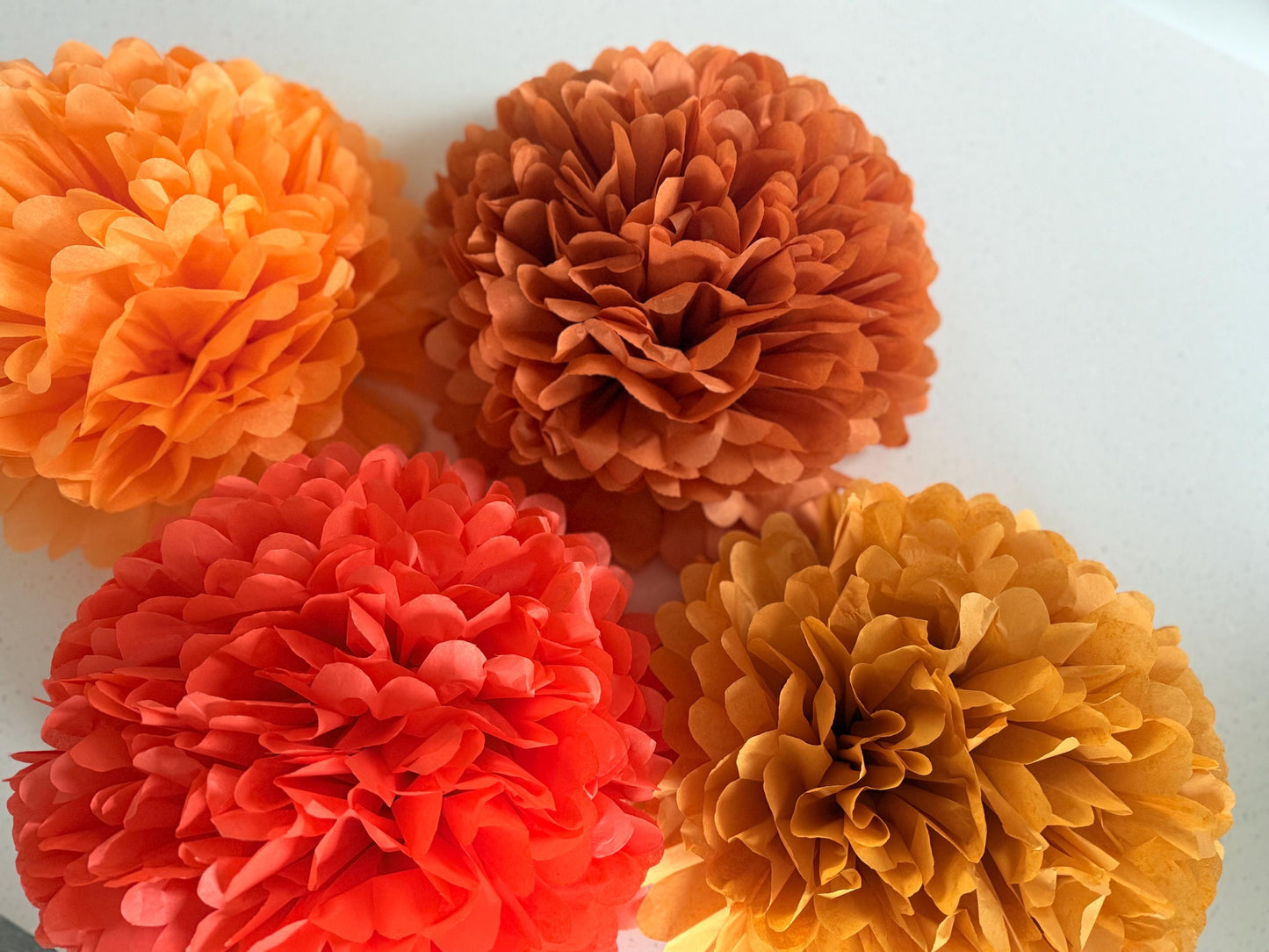 Set of 12 Large fall colours Paper Pom Poms - poppy, apricot, burnt orange, mustard Eco-Friendly Party Decor for Weddings, Showers,  Events