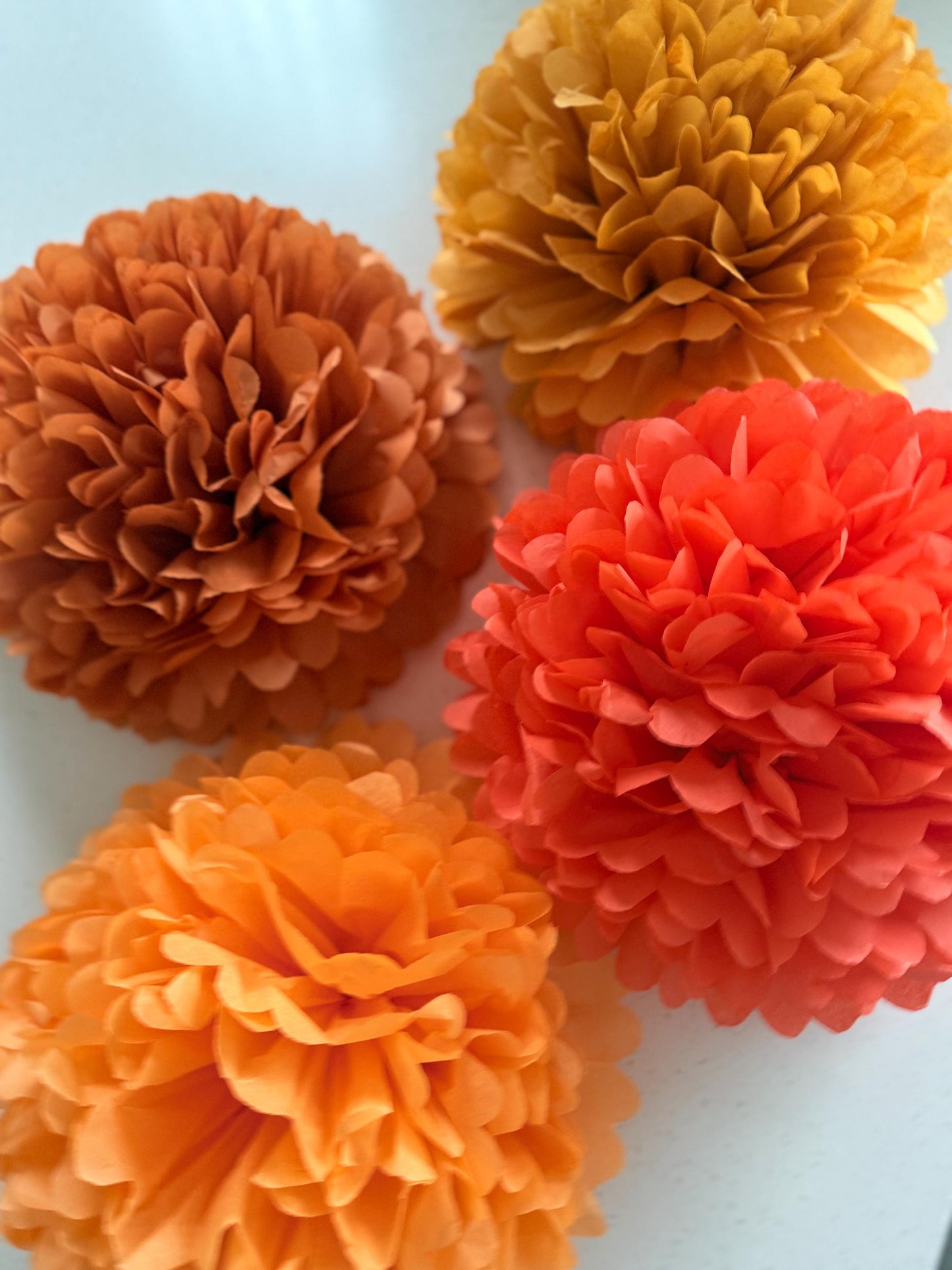 Set of 12 Large fall colours Paper Pom Poms - poppy, apricot, burnt orange, mustard Eco-Friendly Party Decor for Weddings, Showers,  Events