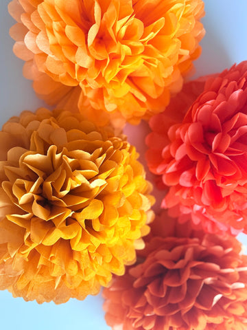 Set of 12 Large fall colours Paper Pom Poms - poppy, apricot, burnt orange, mustard Eco-Friendly Party Decor for Weddings, Showers,  Events