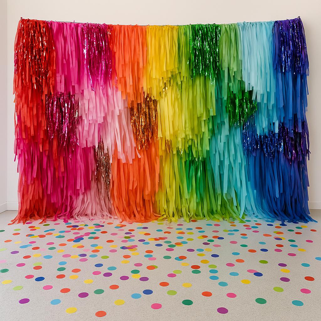 Custom Color Fringe Backdrop SECTION: Party Photo Wall, Split Order Option