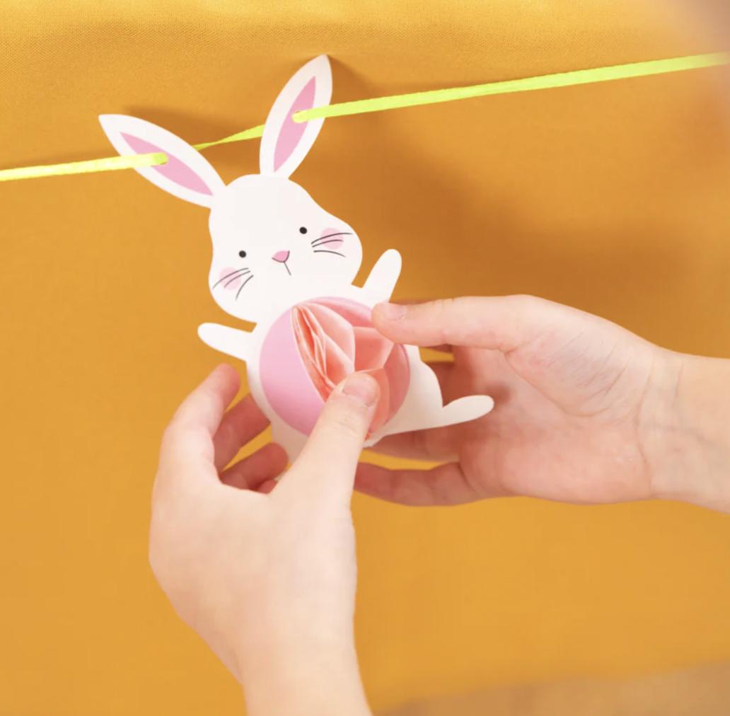 Bunny Carrot Honeycomb Garland, Pastel Spring Easter Birthday Decor