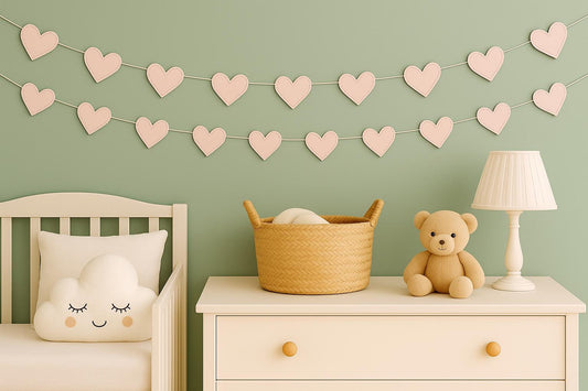 Pastel Heart Paper Garland, Stitched Hanging Decoration, Baby Shower Nursery Decor