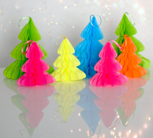Neon Paper Christmas Tree: Bright Honeycomb Xmas Decoration