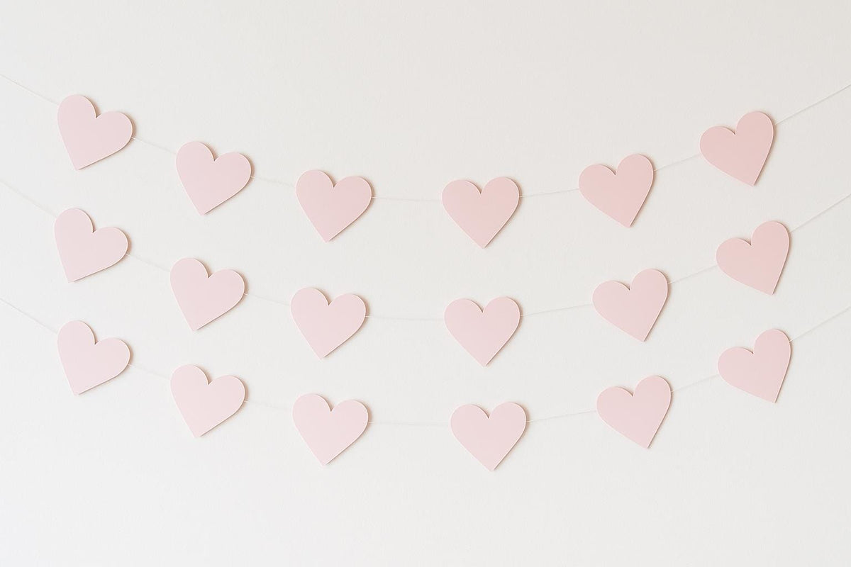 Pastel Heart Paper Garland, Stitched Hanging Decoration, Baby Shower Nursery Decor