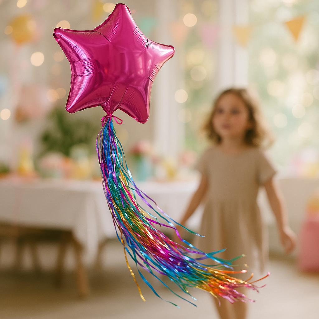 Rainbow Balloon Tail Tassel Garland, Handmade Shimmer Mylar Fringe Decor, Reusable Birthday Party