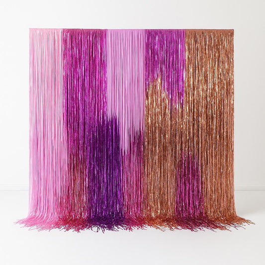 Pink Mylar Fringe Backdrop: Rainbow Party Photo Wall