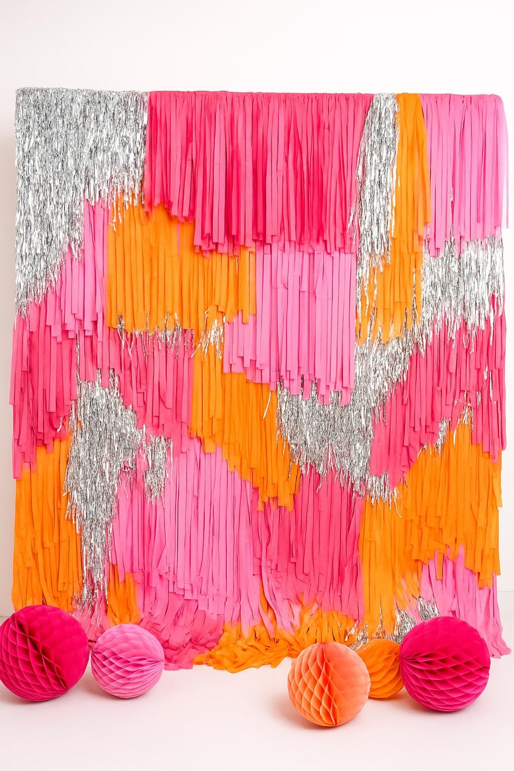 Orange Fringe Streamer Backdrop: Party Photo Booth Tinsel Curtain