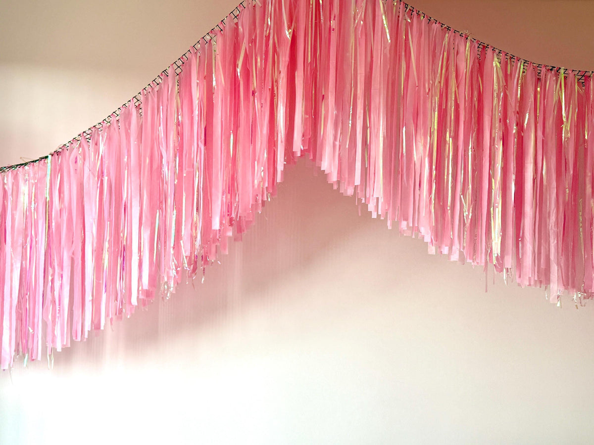 Iridescent Fringe Garland Backdrop – Handmade Party Streamers for Birthday, Baby Shower, Wedding Decor