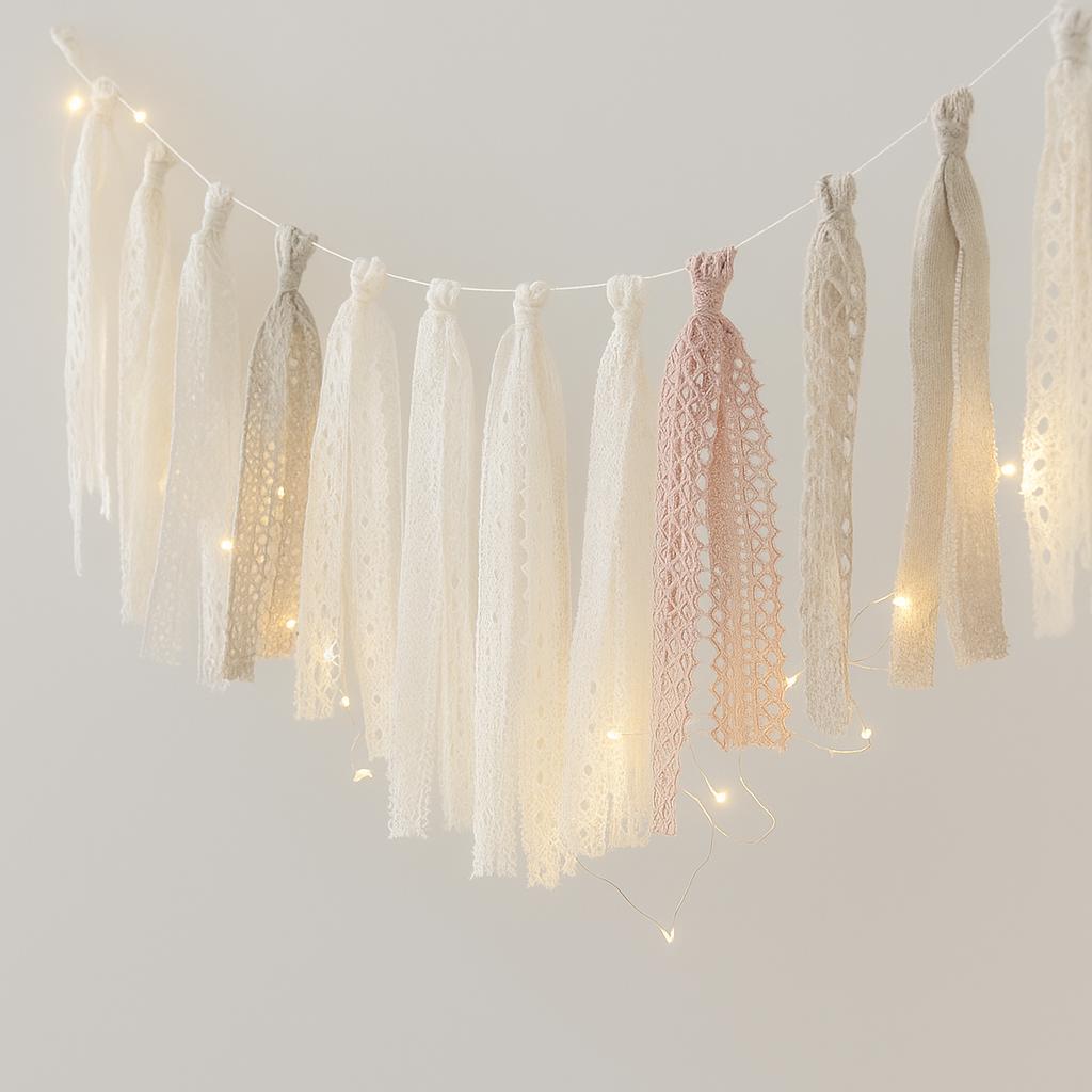 Linen Crochet Tassel Garland: Boho Nursery, Wedding, Party Decor