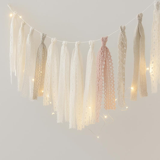 Linen Crochet Tassel Garland: Boho Nursery, Wedding, Party Decor