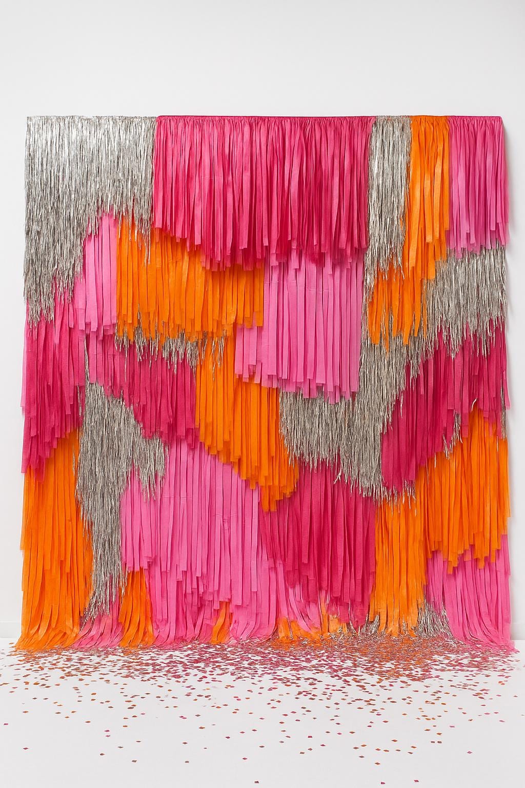 Orange Fringe Streamer Backdrop: Party Photo Booth Tinsel Curtain